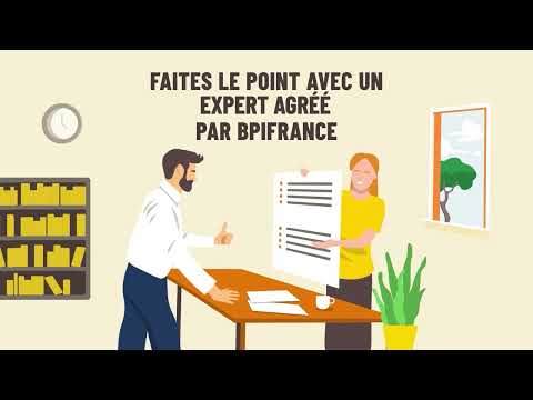 Vignette de la vidéo Bpifrance « Le Diag Data IA » : illustration d'un dirigeant et d'une experte agréée qui présentent un document